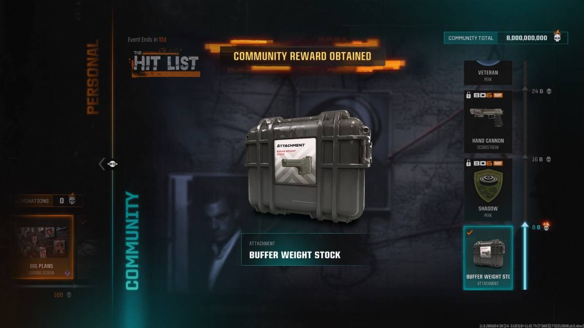 The Buffer WEight Black Ops 6 </p>多人主菜單中的“事件”選項卡。  找到“社區”部分；緩衝區w <p>將在此處列出，並在查看頁面時自動解鎖。  Eight十億淘汰的社區目標已經實現，使所有玩家都很容易獲得。
[2
<em>解鎖很容易，裝備緩衝區W </em>庫存更加限制。  它僅與三種武器兼容：XM4突擊步槍，DM-10射手步槍和XMG輕機槍。  此限制阻止了附件主導遊戲。  它的明顯準確性提升使人們非常需要在兼容武器上使用它。
Eight要裝備附件，只需導航到遊戲中的Gunsmith即可。  選擇您選擇的武器（XM4，DM-10或XMG），然後從庫存附件選項中添加緩衝區W Eight庫存。
</p>這是如何解鎖和裝備功能強大的緩衝區W <h2>。
[&& && &&&&郵名召喚：Black Ops 6和Warzone現已在PlayStation，Xbox和PC上提供。                </div>
                            </div>
            <div class=