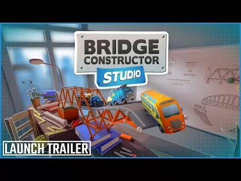 Bridge Constructor Studio gameplay featuring physics-based bridge building in miniature dioramas