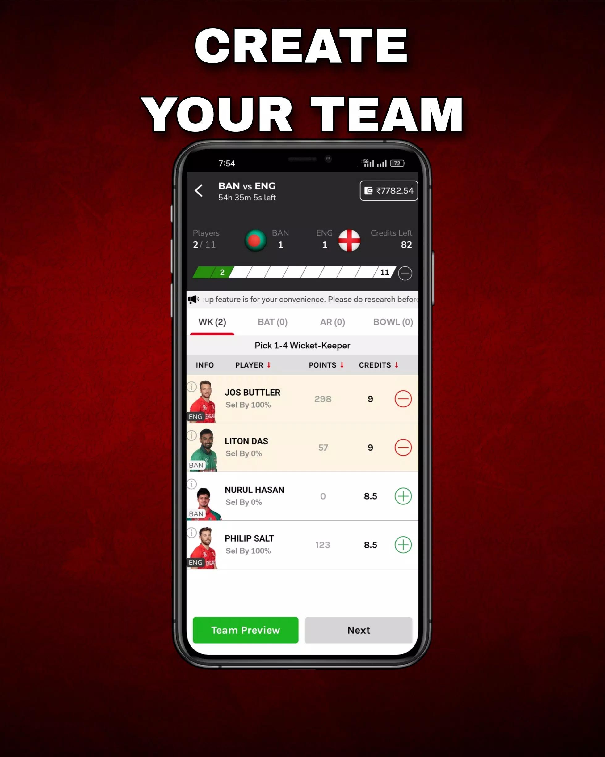 Schermata FantPlay11:Fantasy Cricket App 2