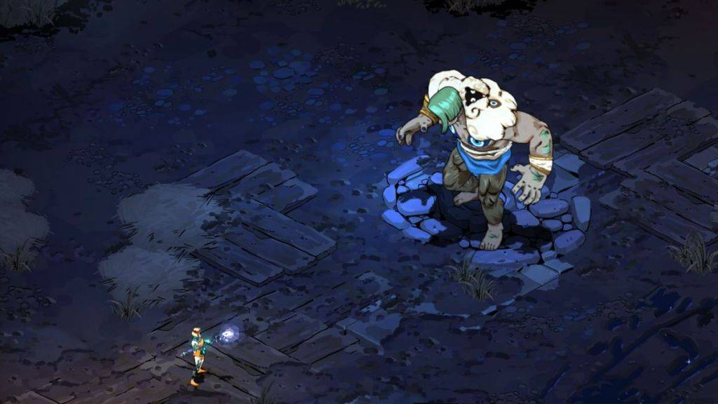 來自Hades 2的屏幕截圖，顯示Melinoe即將對抗大型獨眼巨人Polyphemus