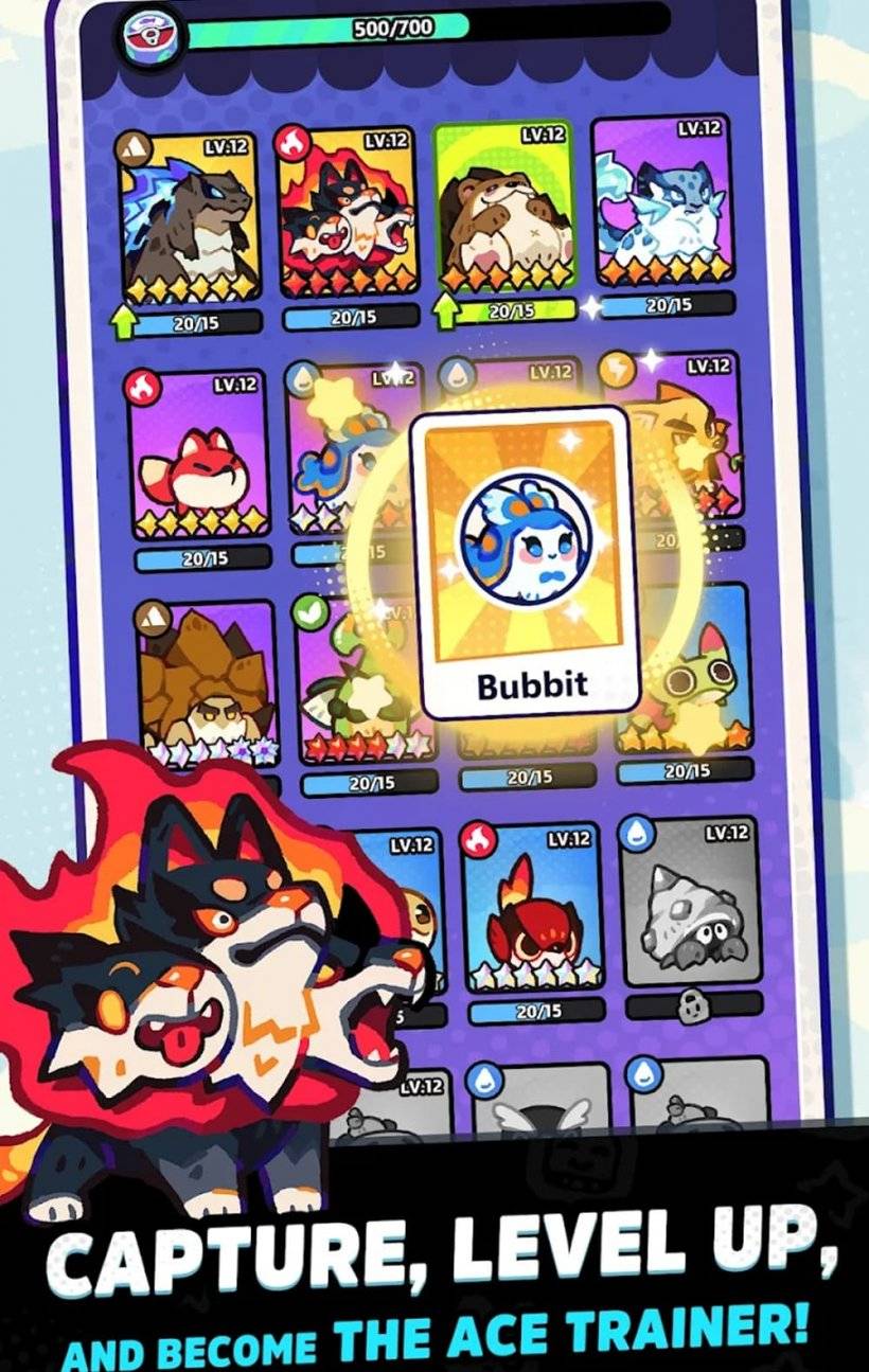 Ace Trainer, ein Spiel aus Farlight und ein Bild eines Menüs, das viele pokemon-artige Kreaturen zeigt