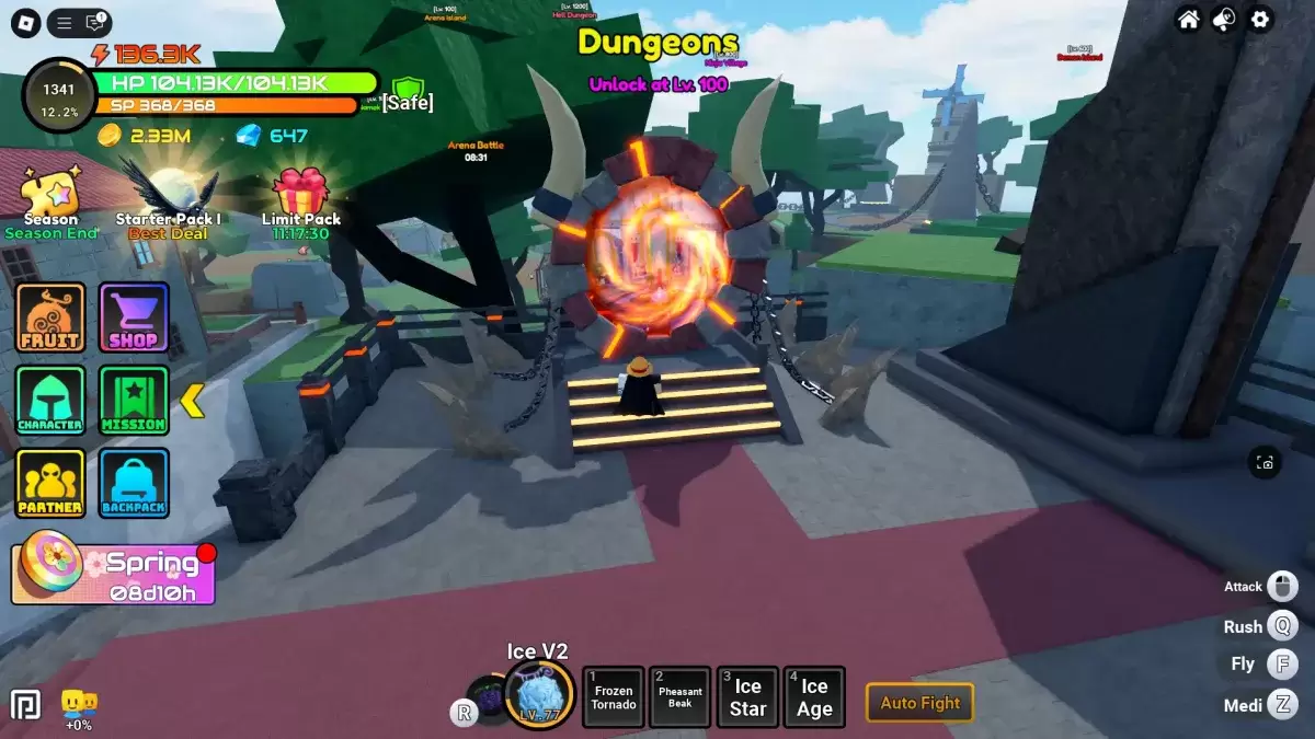 一個在動漫水果中顯示地牢門戶位置的玩家