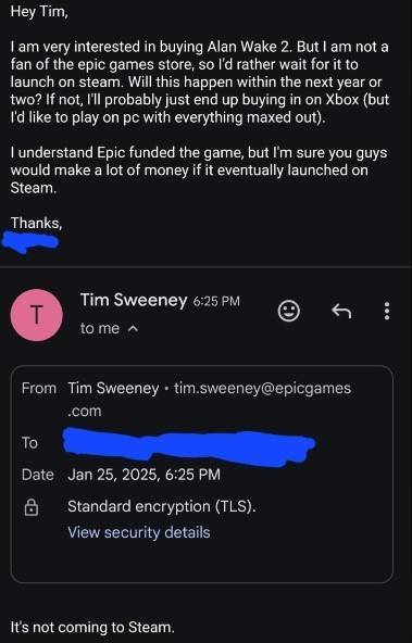 蒂姆·斯威尼（Tim Sweeney）確認