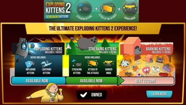 Exploding Kittens 2 uwalnia rozszerzenie kocięta z pięcioma nowymi kartami