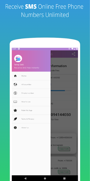 Temp SMS - Temporary Numbers স্ক্রিনশট 0