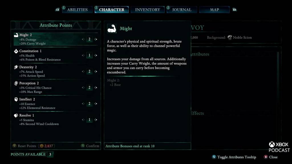 从Xbox Podcast Avowed中的属性列表