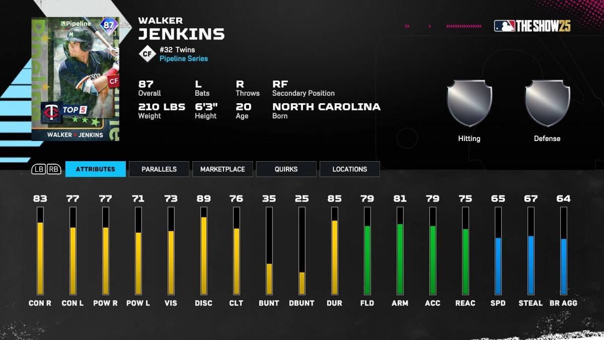Walker Jenkins Diamond Dinasty Card em MLB The Show 25.