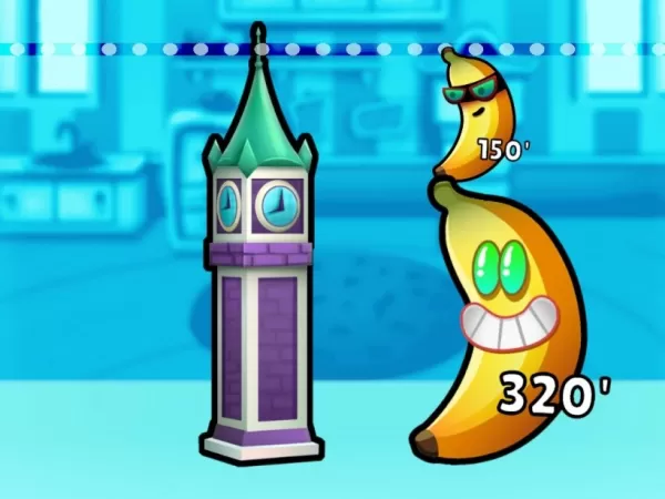 Bananas apilados para medir la altura del Big Ben