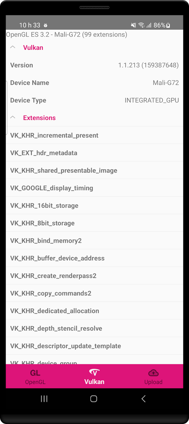 GLview Extensions Viewer Zrzut ekranu 0