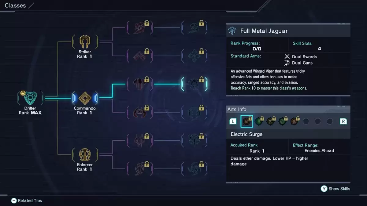 A opção de aula de Jaguar de Metal Full em Xenoblade Chronicles X