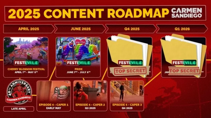 卡門·桑迪戈（Carmen Sandiego）路線圖的照片，各種案件即將到來。