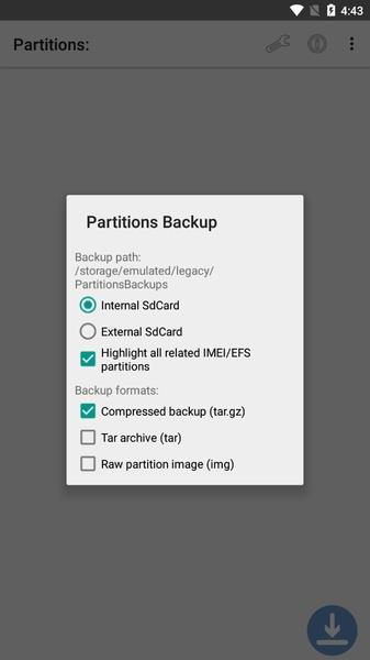 Partitions Backup and Restore Zrzut ekranu 0