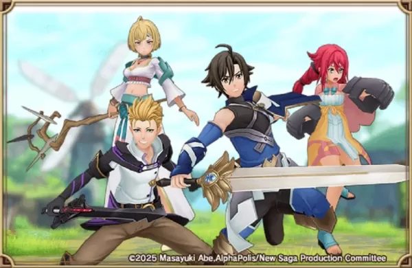 A selection of four fantasy characters stood against a grassy background