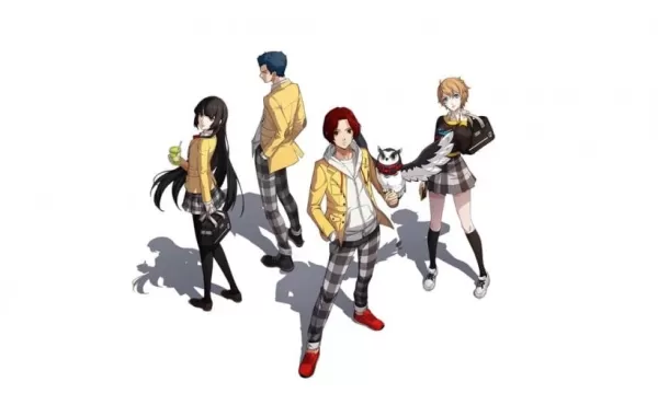 รูปภาพของนักเรียนจาก Persona 5: The Phantom X สวมแจ็คเก็ตนกขมิ้นสีเหลือง
