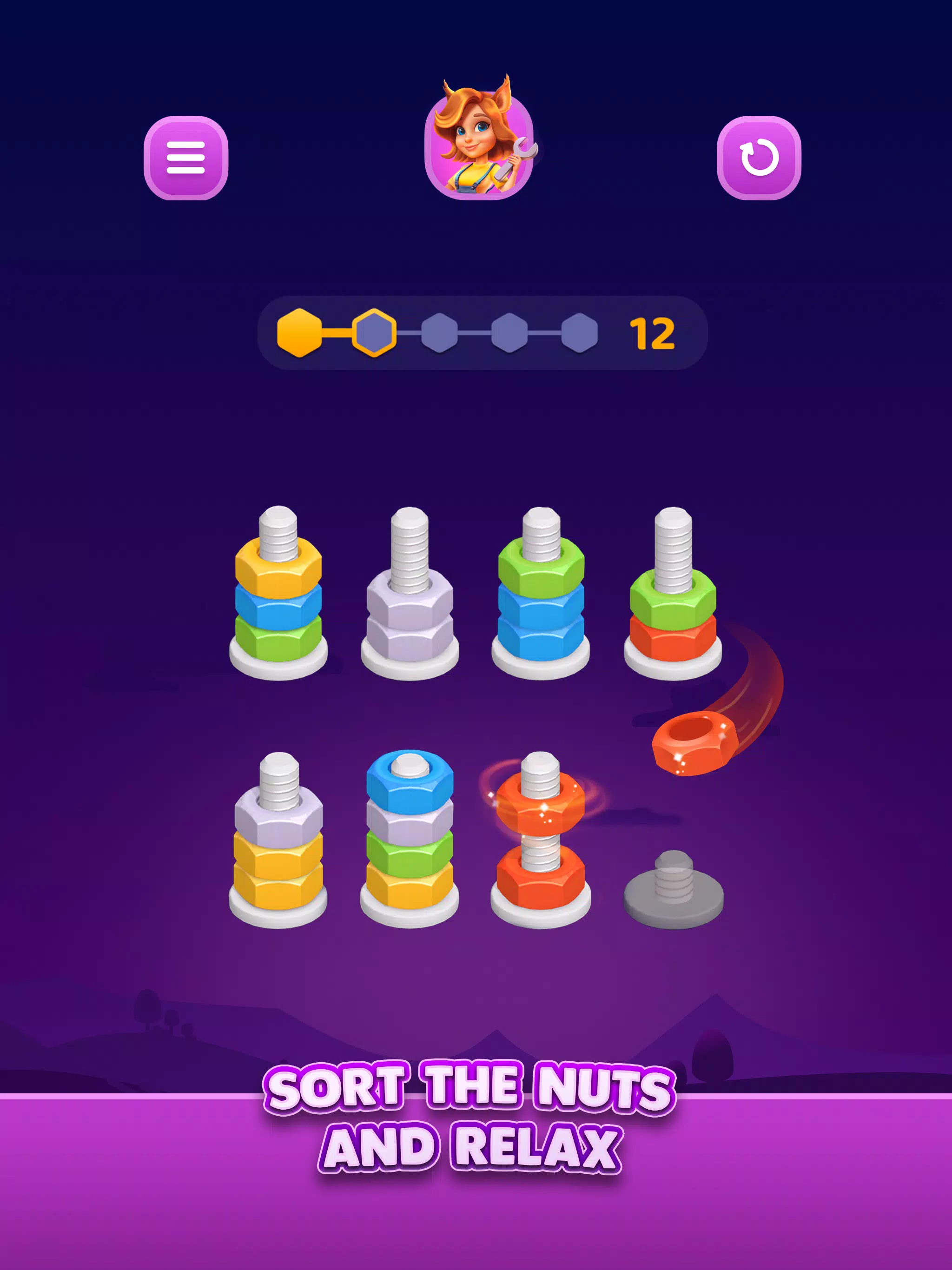 Nut Sort: Color Sorting Game ภาพหน้าจอ 1