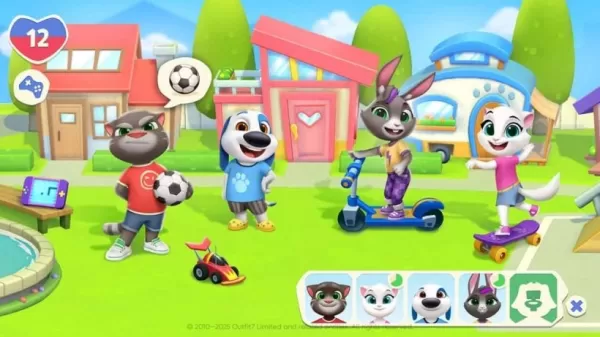 Talking Tom modeling the exclusive Rizzler outfit in My Talking Tom Friends 2