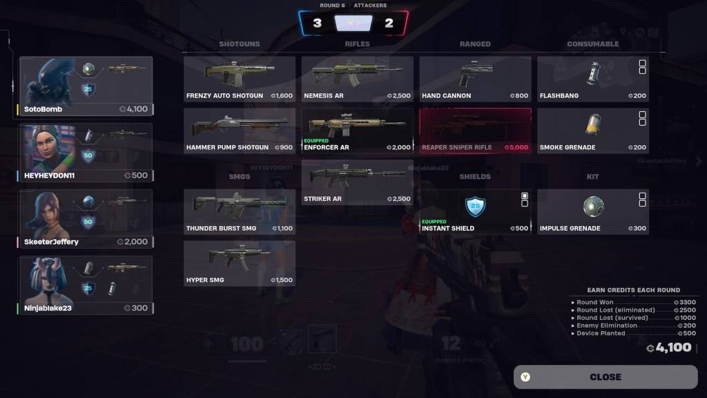 The *Fortnite Ballistic* buy screen, showcasing the recommended loadout.