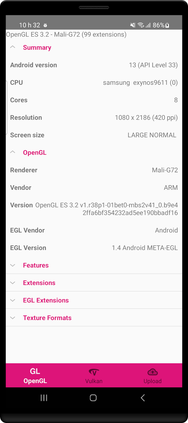 GLview Extensions Viewer Zrzut ekranu 1