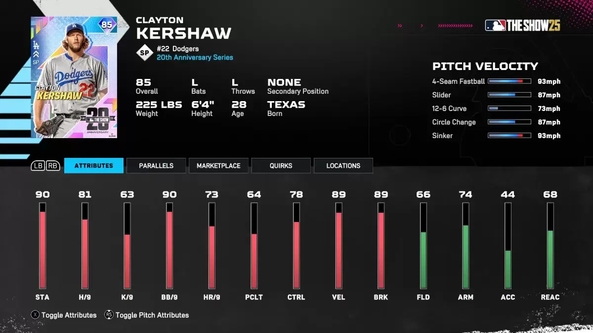 Cartão da dinastia Clayton Kershaw Diamond na MLB The Show 25.